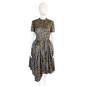 Vintage Designed by JAX Leopard Print Silk Fit & Flare Cocktail Dress 0 XS
